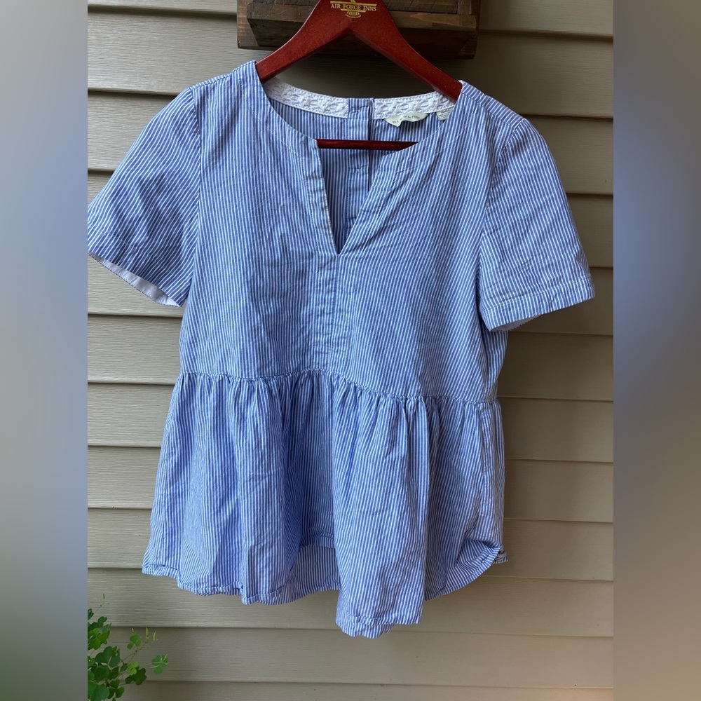 Anthropologie 11•1TYLHO Blue & White Striped Babydoll Top Coastal Cowgirl Cotton - Picture 2 of 5